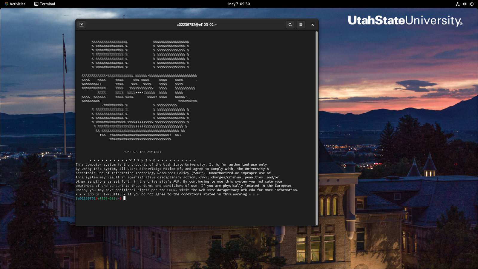 Screenshot of USU Linux machine terminal