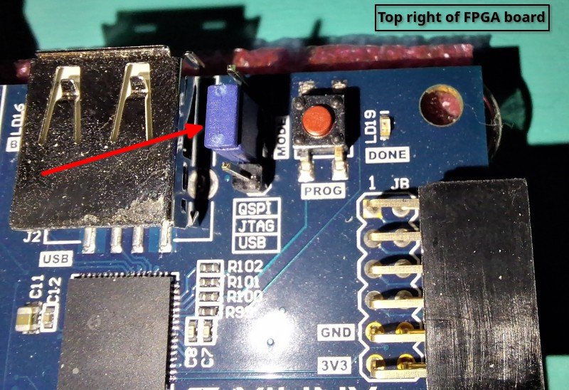 Configuration of top right of FPGA board, as described above